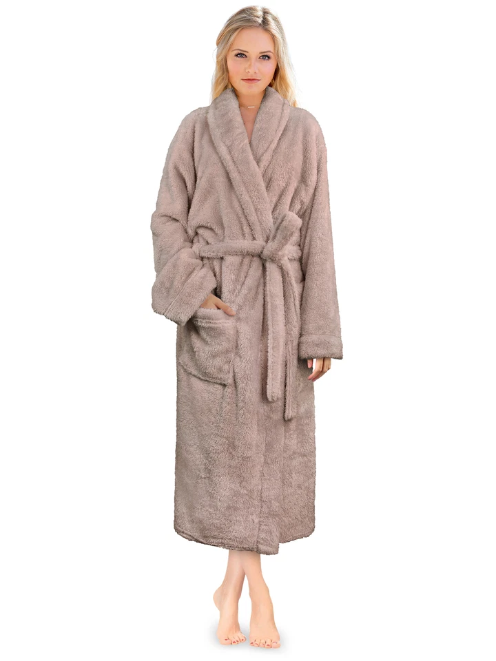 Bata suave de felpa premium para mujer difusa mullida cálida sherpa polar albornoz spa bata Foto 1 de 1