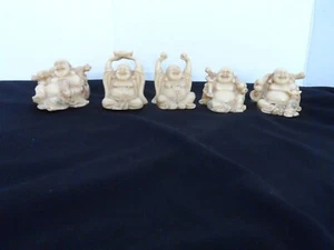 Happy Budda Ivory Resin Statues set of 5 - Picture 1 of 8