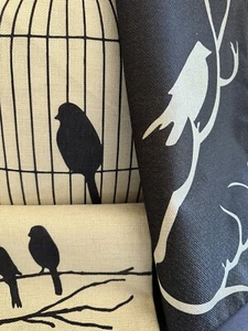 3 Pillow Covers Bird Branch Birdcage Black Beige Poly Blend 17”x17” NEW - Picture 1 of 24