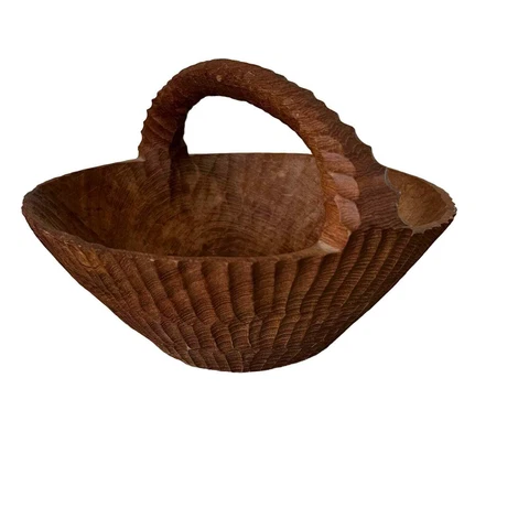 Cottage Core Folk Art Solid 1 Piece  Hand Carved Wood Basket Cover