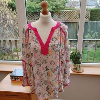 Monsoon Cream Pink Floral Paisley Blouse Top M Cross Stitch Embroidered Boho - Image 1 of 4