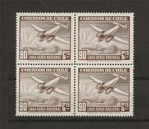 Chile 1941 Sc# C62 Correo Aéreo Avión y Salida del Sol 90c Bloque 4 MNH - Imagen 1 de 1