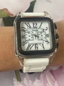Tous Ladies Large 4.2 Watch Square Date White Silicone Strap Water Resist 48 - Picture 1 of 14