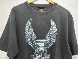 Vintage Shirt Harley Davidson Motorcycle Men’s Large Black Emblem Silver Wings - Bild 1 von 11