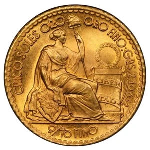 UNC 1960 Peru 5 Cinco Soles Gold Oro Libertad Choice Coin PM0009 - Picture 1 of 3