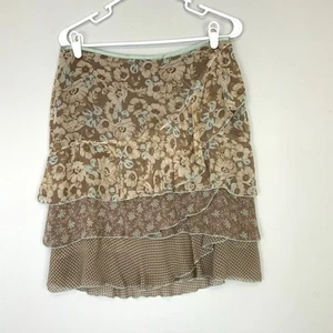 VTG Y2K THE LIMITED Sz 6 100% Silk Brown Floral Mixed Print Tiered Ruffle Skirt - Picture 1 of 8