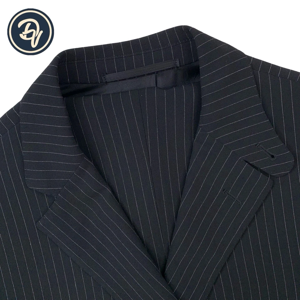 ¡Como nuevo! 42 L Ralph Lauren "Etiqueta Púrpura" Negro Mini Rayas Hacking Traje Italia Foto 1 de 4