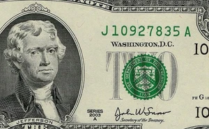 2003a 2 $ Federal Reserve Schein Zwei Dollar Schein Stempelglanz Kansas City District - Bild 1 von 3