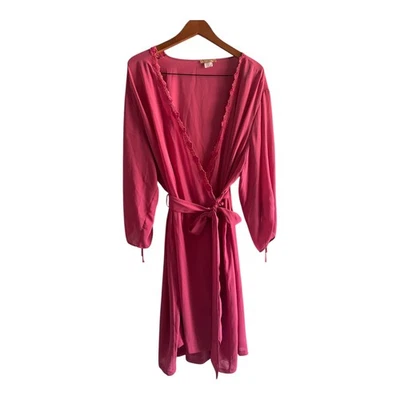 Sensara Sheer Robe Women's Size 2X Rose Pink Lace Floral Accent Ruched Cuff - Image 1 of 4