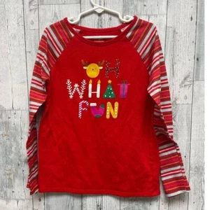 Cat & Jack Child Medium Oh What Fun Long Sleeve Polyester Christmas PJ Tee - Picture 1 of 5