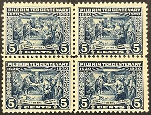 Scott#: 550 - Pilgrim Tercentenary Signing of Compact 5¢ 1920 Block of 4 MVLHOG - Picture 1 of 2