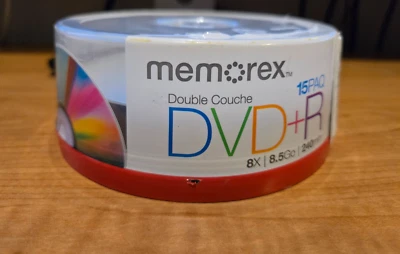 Memorex DVD-R 8X 8,5 GB 240 minutos 15 PACOTES NOVO, lacrado - Imagem 1 de 3