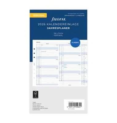 filofax Kalendereinlage 2026 PERSONAL, Jahresplaner, Leporello, Nr. 26-68445 - Bild 1 von 4
