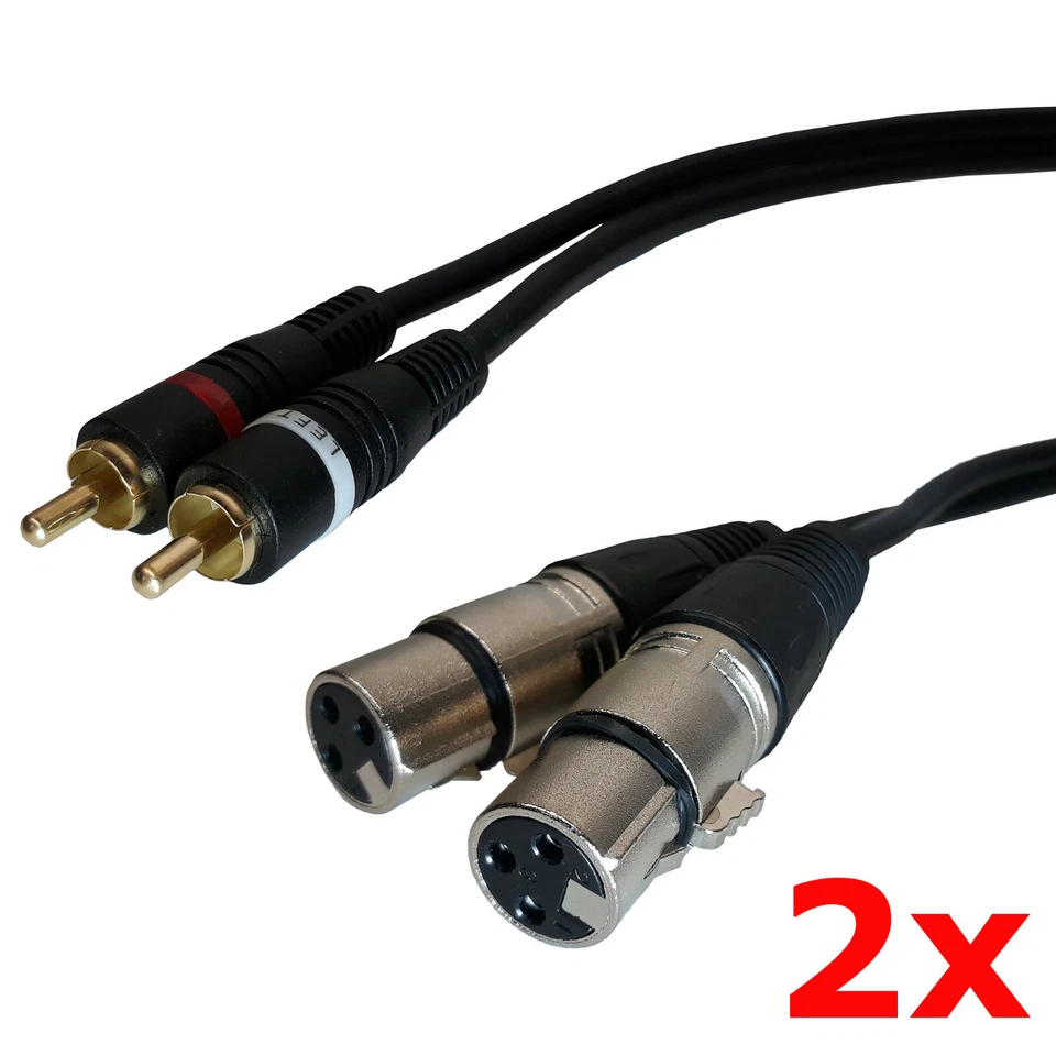 2 Pack 3ft Dual XLR Female to 2-RCA Male Stereo Plug Shielded Patch Cable Cord - Image 1 of 1
