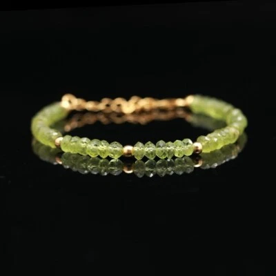 Genuine Top Faceted Peridot Gemstone Beaded womens gift Bracelet jewellery 7" - Image 1 of 4