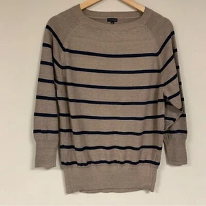 NWT TALBOTS Sweater Women's Large Tan Black Striped Wool Blend Knit Pullover Top - Picture 1 of 6