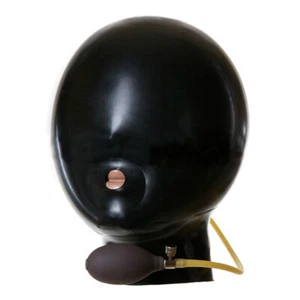 Latex Rubber Cosplay Masquerade Hood Inflatable Black Headgear 0.4mm S-XXL - Picture 1 of 4