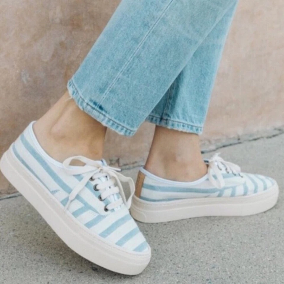 Soludos Canvas Striped Platform Sneakers Size 9.5 - Image 1 of 4