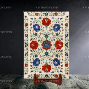 Marble Gems Stone Tray Floral inlay serving tray kitchen serving tray platter - Picture 1 of 6