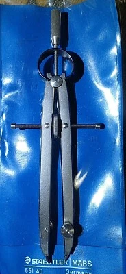 Vintage Staedtler Masterbow 551 40 WP Art Compass Drafting Tool Blue Vinyl Case - Image 1 of 3