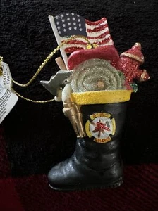 Santas World Kurt Adler New York Feuerwehrmann Rettungsstiefel Ornament patriotisch - Bild 1 von 3