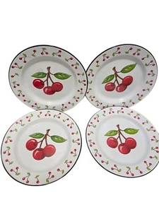 JUEGO DE 4 PLATOS DE CENA DE COLECCIÓN MARTHA EMIG DISEÑO CEREZA Y2K CEREZAS BLANCAS/ROJAS Y B - Imagen 1 de 7