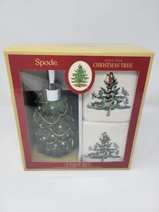 Spode Christmas Tree Lotion or Hand Wash Dispenser 2 Fingertip Towel Set New Box - Picture 1 of 4