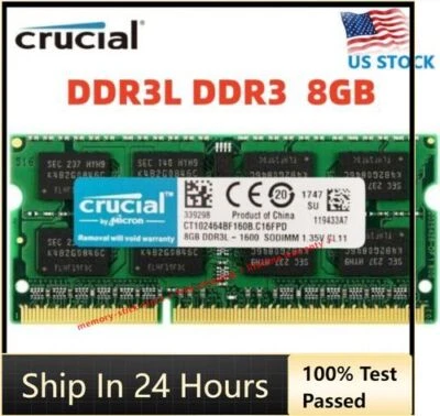 CRUCIAL 8GB DDR3L 1600 PC3-12800 Laptop SODIMM 204-Pin Memory RAM DDR3L 1x 8G - Image 1 of 4