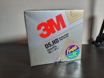 VTG 1993 3M High Density 5.25” DS HD Diskettes 051111 12100 Box of 10 + 1 NEW - Imagem 1 de 4