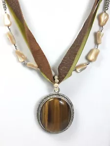 Kenneth Cole Tigers Eye Cabochon Pendant Multi Strand Necklace - Picture 1 of 8