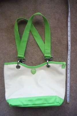 Thirty-One Canvas Crew tote/purse Natural with bright green, NWOT - Image 1 of 4