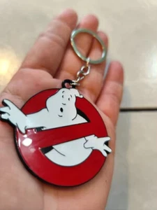 Huge 6cm Ghostbusters Slimer Enamel Silver Key Ring Key Chain Movie Logo Keyring - Picture 1 of 8