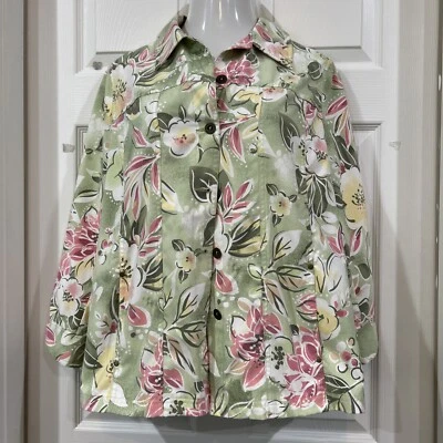 Allison Daley Womens Plus Size 18W Jacket Green Pink Floral Lightweight - Image 1 of 4