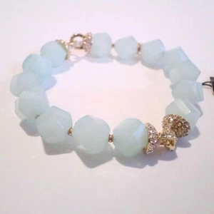 Anne Klein Aqua Blue Faceted Bead and Pave Rhinestone Station Bracelet NWT - Picture 1 of 4