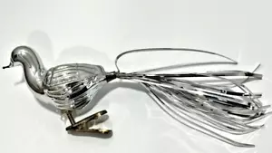Adorno de pájaro de vidrio plateado con clip vintage cola de oropel - Imagen 1 de 13