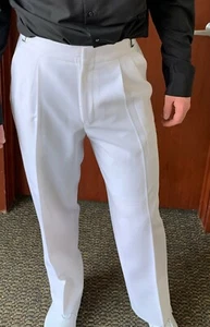 WHITE TUXEDO TROUSERS Pleated with satin leg stripe, most men's sizes available  - Picture 1 of 4