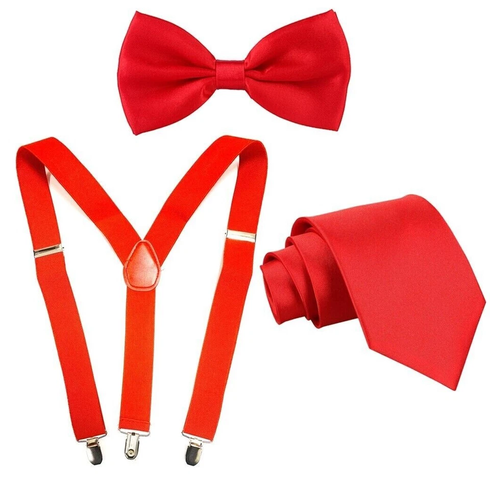 Red Bow Tie Suspender Braces Long Tie Pick & Choose Wedding Prom Unisex Party - Изображение 1 из 1