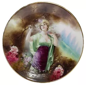 Antique Germany Woman Under Tree w/ Flowers Motif Decorative Porcelain Plate - Picture 1 of 8