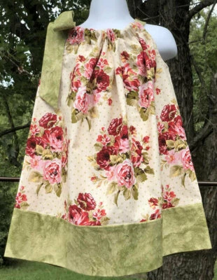Vestido Shabby Chic Rosa Rosas Lunares Floral Funda de Almohada Talla 3T Listo para Enviar Foto 1 de 3