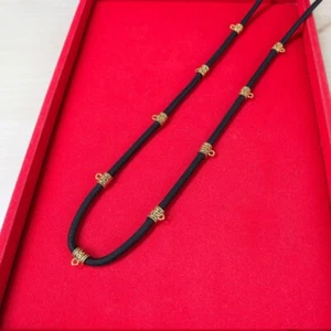 Black Rope Amulet Necklace with 9 Gold Hooks Durable Cord Chain Buddha Pendent - Picture 1 of 5