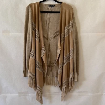 Cárdigan de gamuza sintética INC talla L tostado flecos frente abierto suéter tejido boho occidental Foto 1 de 4
