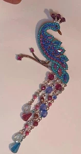 Vintage signierte Avon Pfau Brosche groß bunte Strass & Perlen - Bild 1 von 7