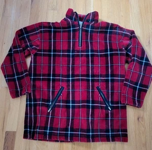 Jones New York Sweatshirt Womens Medium Red Plaid Pullover Quarter Zip Made USA - Picture 1 of 6