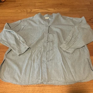 Camisa de algodón con botones cuello mandarín azul Jil XL - Imagen 1 de 5
