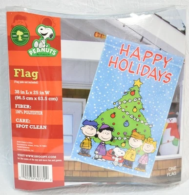 Snoopy & Charlie Brown Gang Large Flag Happy Holidays 38 x 25 inches Christmas - Image 1 of 4