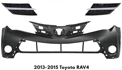 Front Bumper Cover Fascia & Grille Assembly Pair For 2013-2015 Toyota RAV4 - Image 1 of 4