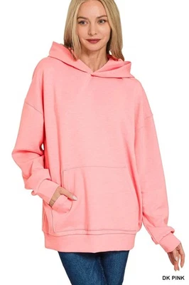 Sudadera con capucha túnica de gran tamaño Zenana con bolsillo Kanga en rosa claro Foto 1 de 3