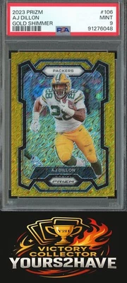 2023 PANINI PRIZM #106 AJ DILLON GOLD SHIMMER #09/10 POP 1 PSA 9 - Image 1 of 2