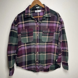 Hollister Women's Purple Green Plaid Boyfriend Fit Flannel Shacket Pockets Sz S - Bild 1 von 11
