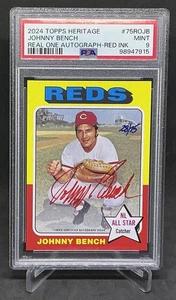 Johnny Bench 2024 Topps Heritage Real One Auto Red Ink 28/75 PSA 9 Mint - Picture 1 of 2